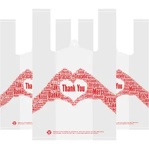 Thank You T-Shirt Merchandise Bags Pack of 200  and Disposable Grocery Shopping Bags 12" x 6.5" x 20" 30 mic White for Small Business, Take Out / To Go Restaurant