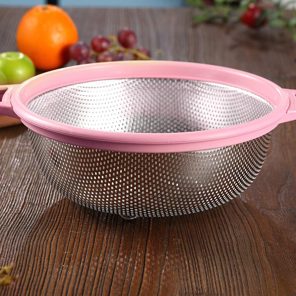 Stainless Steel Colander With Handle and , Large Metal Pink Strainer for Pasta, Spaghetti, Berry, Veggies, Fruits, Noodles, Salads, 5-quart 10.5" Kitchen Mesh Colander, Dishwasher Safe
