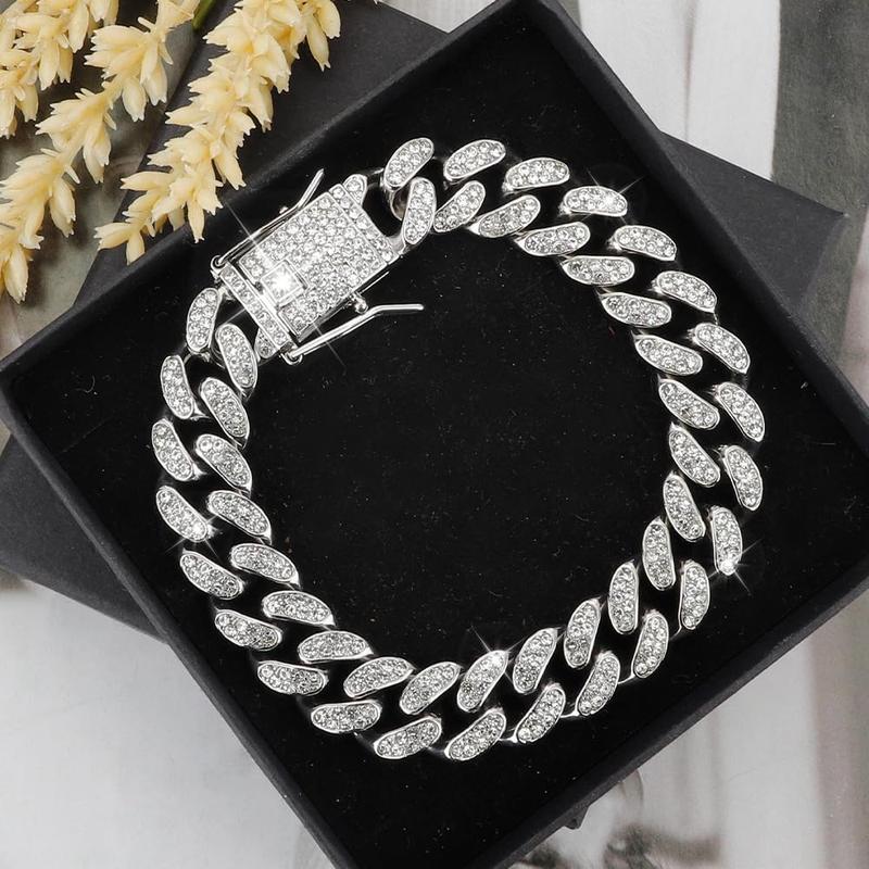 Cuban Link Chain for Men Women,Diamond Necklaces,Iced Out Chain,Hip Hop Jewelry,Thick Silver Chain,Gold Chain,Diamond Bracelet.ms