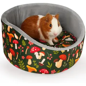 Soft Guinea Pig Bed Rabbit Beds with Thick Removable Mat Bunny Beds Machine Washable Guinea Pigs Accessories Cozy Guinea Pigs House for Rabbit, Ferret, Round Cuddler Cup Bed