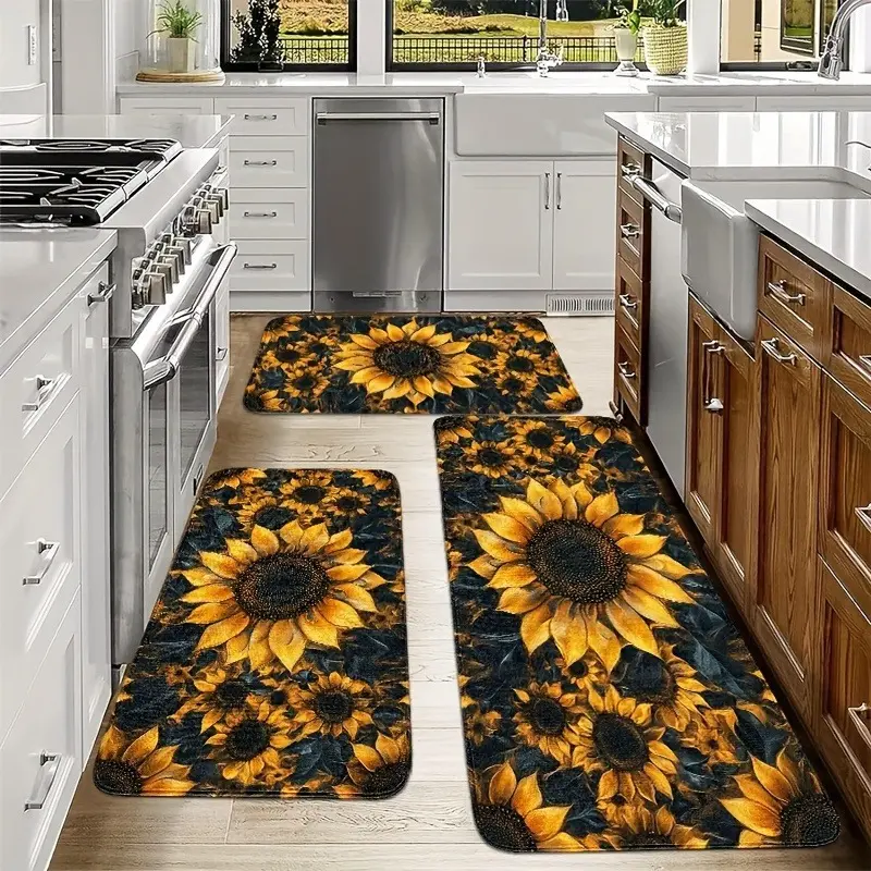 2/3pcs Diatomaceous Earth Sunflower Kitchen Rug Set – Soft Comfortable Non-Slip Carpet for Bedroom Living Room Dining Room Kitchen Bathroom Entrance