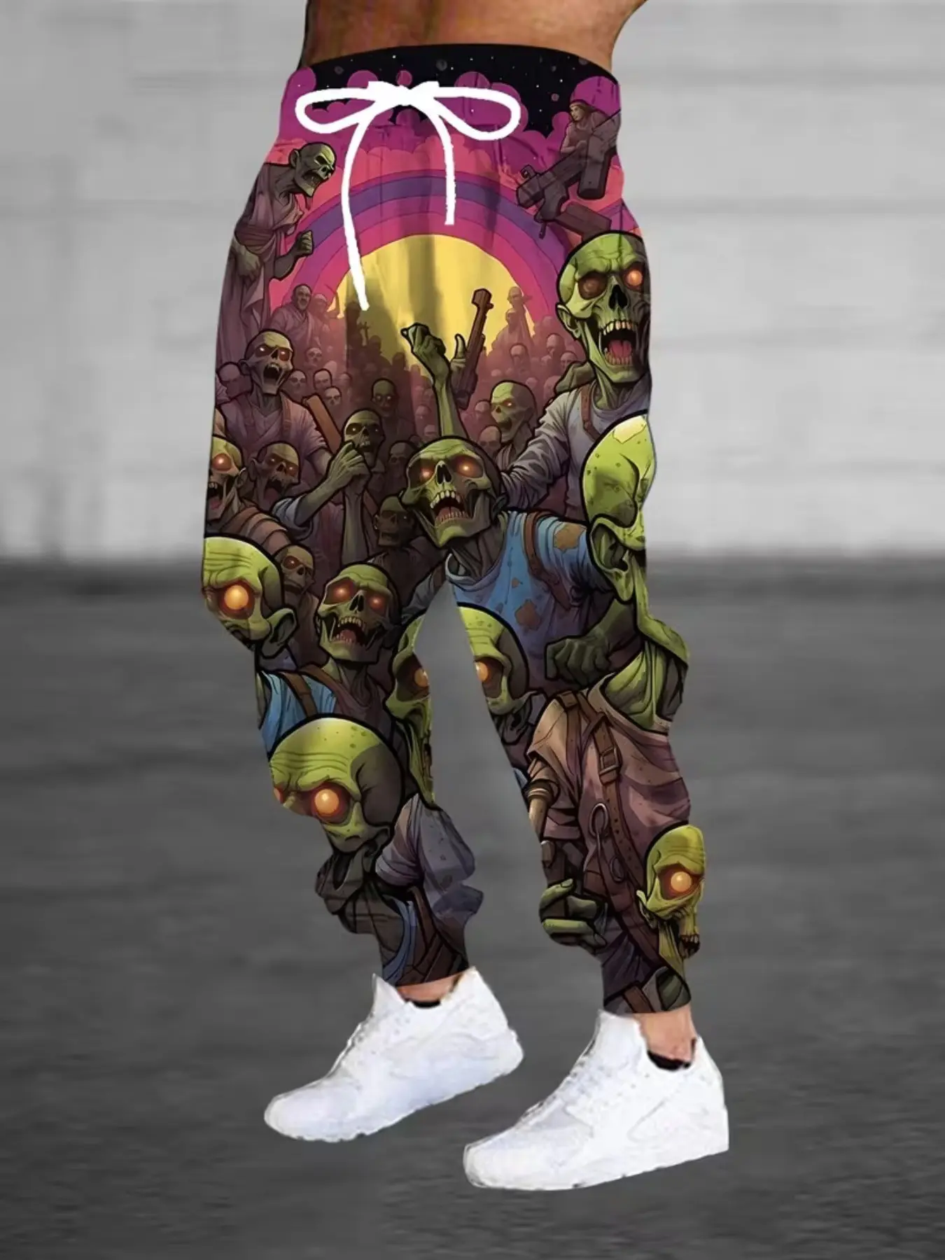 Men's Fashionable 3D Zombie Pattern Sweatpants, Drawstring Waist, Pockets, Casual Long Pants, Comfortable Home Sleepwear, All Seasons