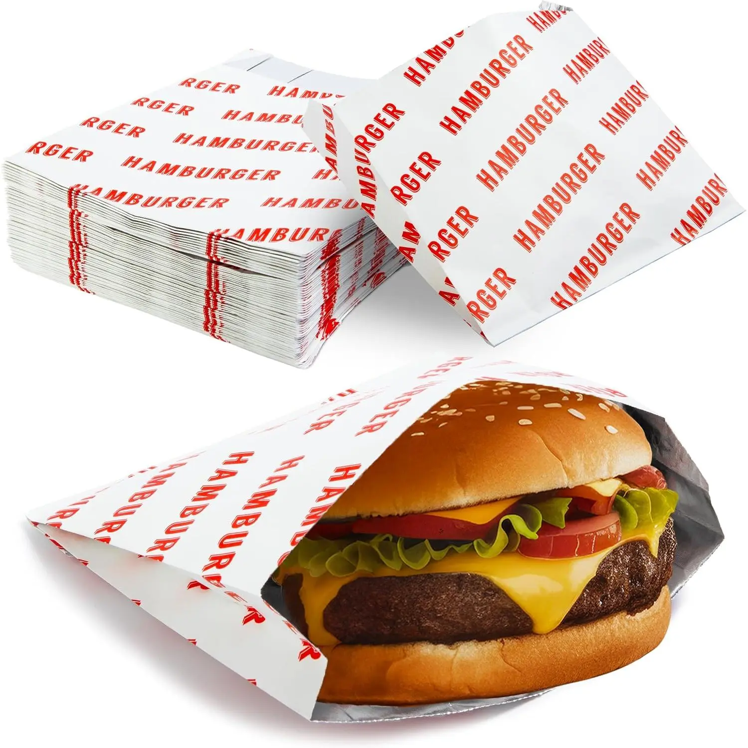Retro,  Proof Burger Wrappers 10Pk. Insulated, Pro Quality Bulk Hamburger Bags are . Large, Allergen Friendly BBQ Foil Paper  Cooking  for Themed Party