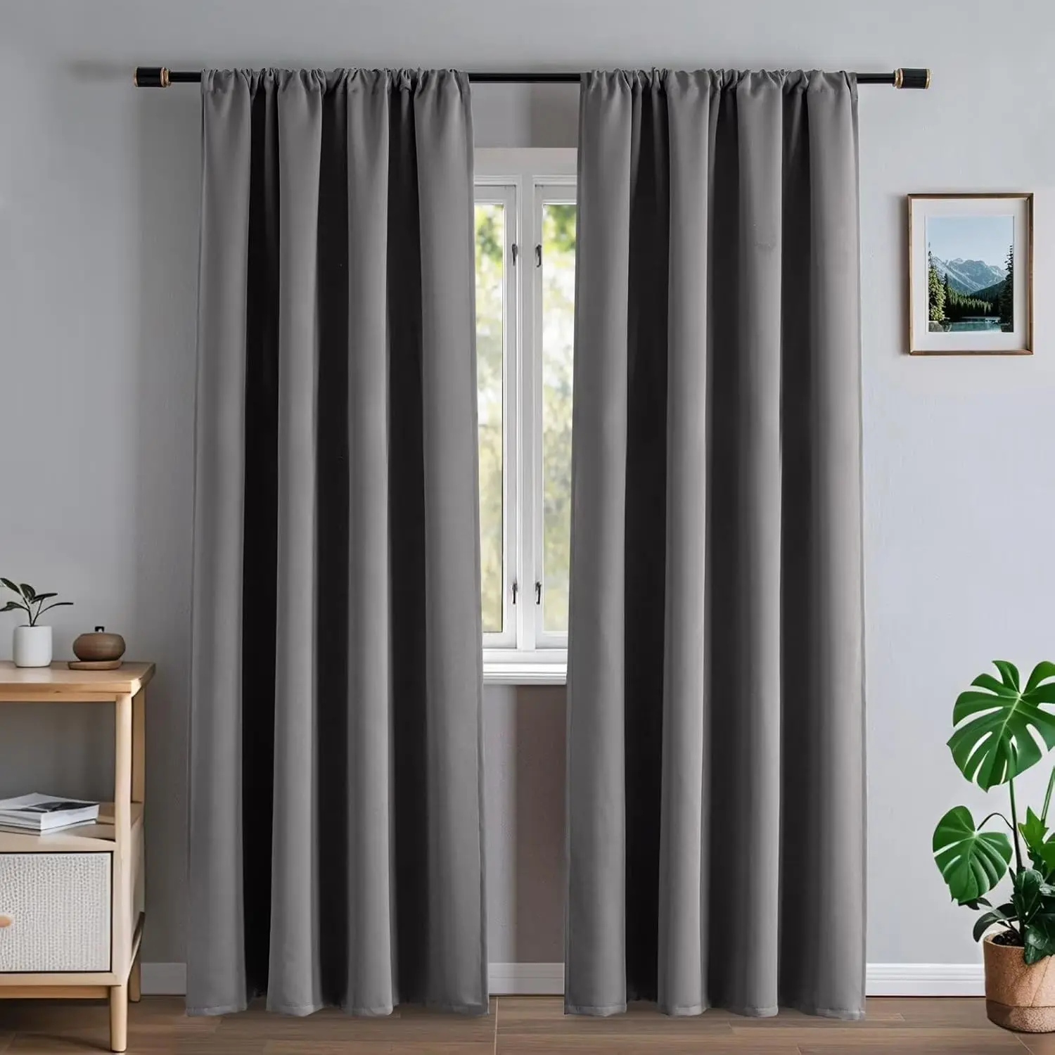 Blackout Curtains 108 Inch Length 2 Panels Set, Black Out Curtains for Living Room Bedroom, Thermal Rod Room Darkening Drapes for Windows (52W * 108L inch, Light Grey)