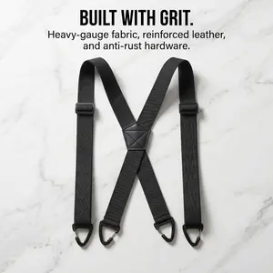 Men's Heavy-Duty X-Back Suspenders, 1.5" Wide Adjustable Elastic Braces with 4 Strong Clips, Anti-Rust Hardware & Genuine Leather Joint, Durable for Work, Outdoor & Formal Wear-YY0