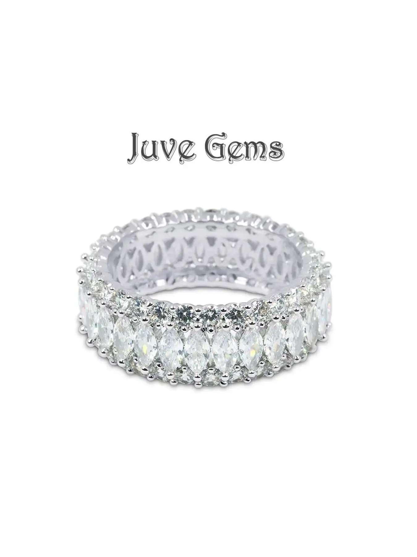 Full Row Marquise Cut Artificial Zircon Ring, Elegant Engagement Ring, Dazzling Unique Design in a Light Luxury Style, Suitable for Daily Stacking or as a Gift for Special Occasions such as Weddings and Anniversaries