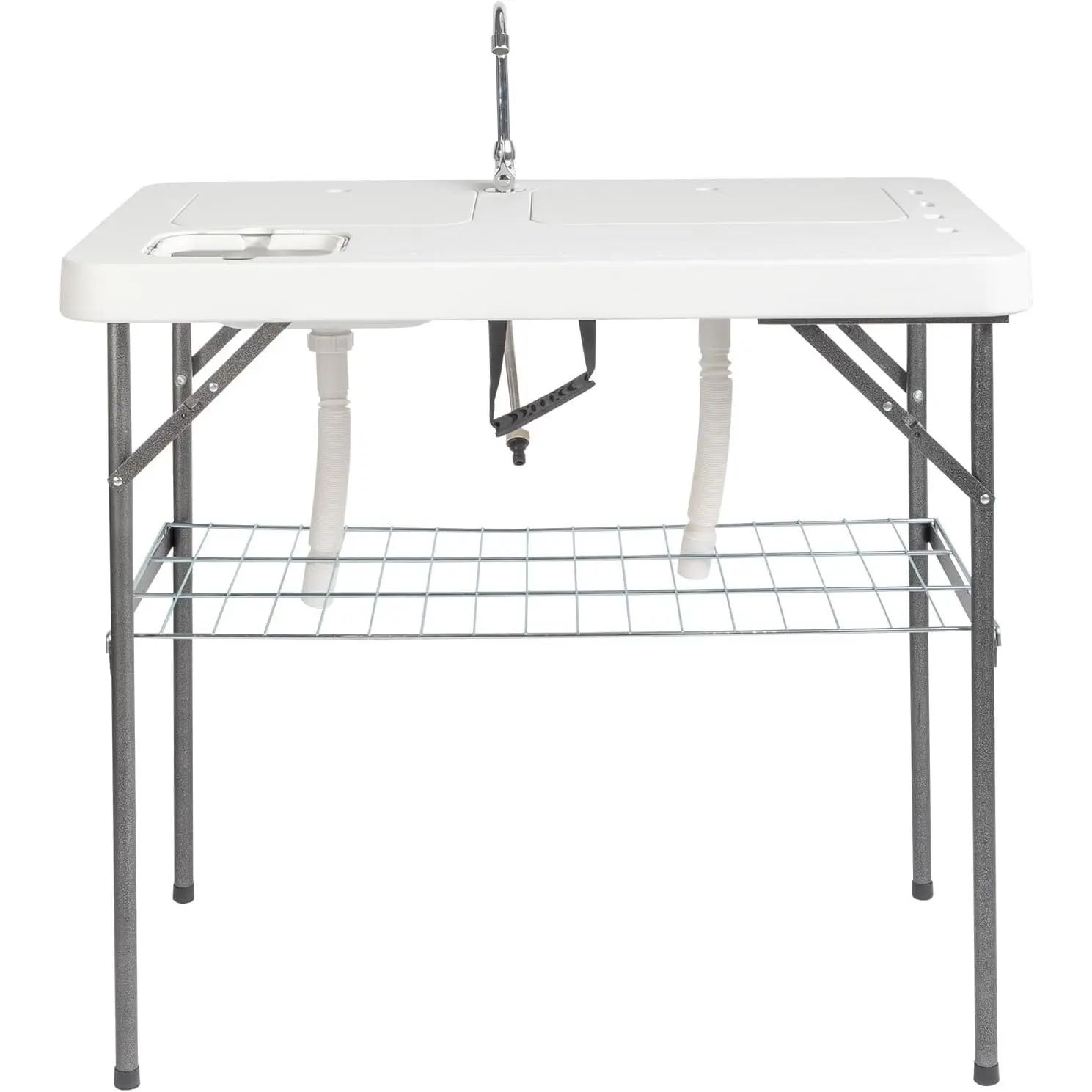 Folding Fish Cleaning Table, Fishing Fillet Station,Outdoor Folding Fish and Game Cleaning Table w/Sink| Portable & Durable, Standard Garden Connection, Upgraded Drainage Hose