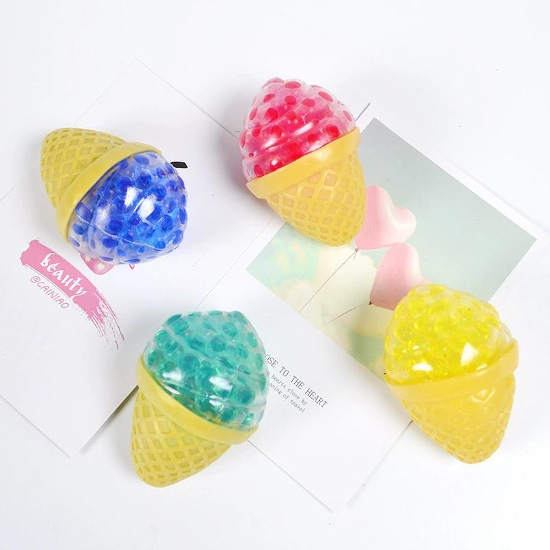 Ice Cream Squeeze Toy, Stress Relief Fidget Toy with Bubble Beads, Soft TPR Squishy Sensory Toy for Kids & Adults, Anxiety