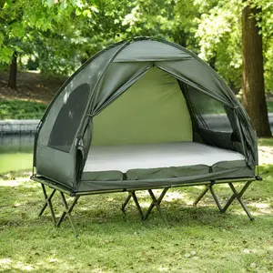# Summervibes Outsunny 1/2 Person Foldable Camping Cot with Tent, Bedspread, Thick Air Mattress, 4-In-1 Elevated Camping Bed for Outdoor Hiking, Picnic, Travel,summerwins