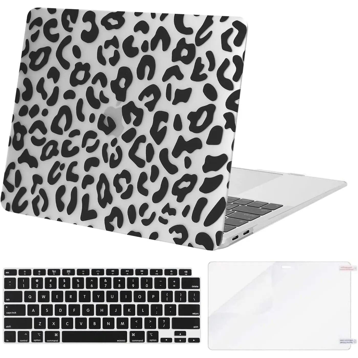 Compatible with MacBook Air 13 inch Case M1 2022-2018, Transparent| Retina Display Plastic Leopard Grain Hard Shell Case&Keyboard Cover&Screen Protector, A2337 M1 A2179 A1932