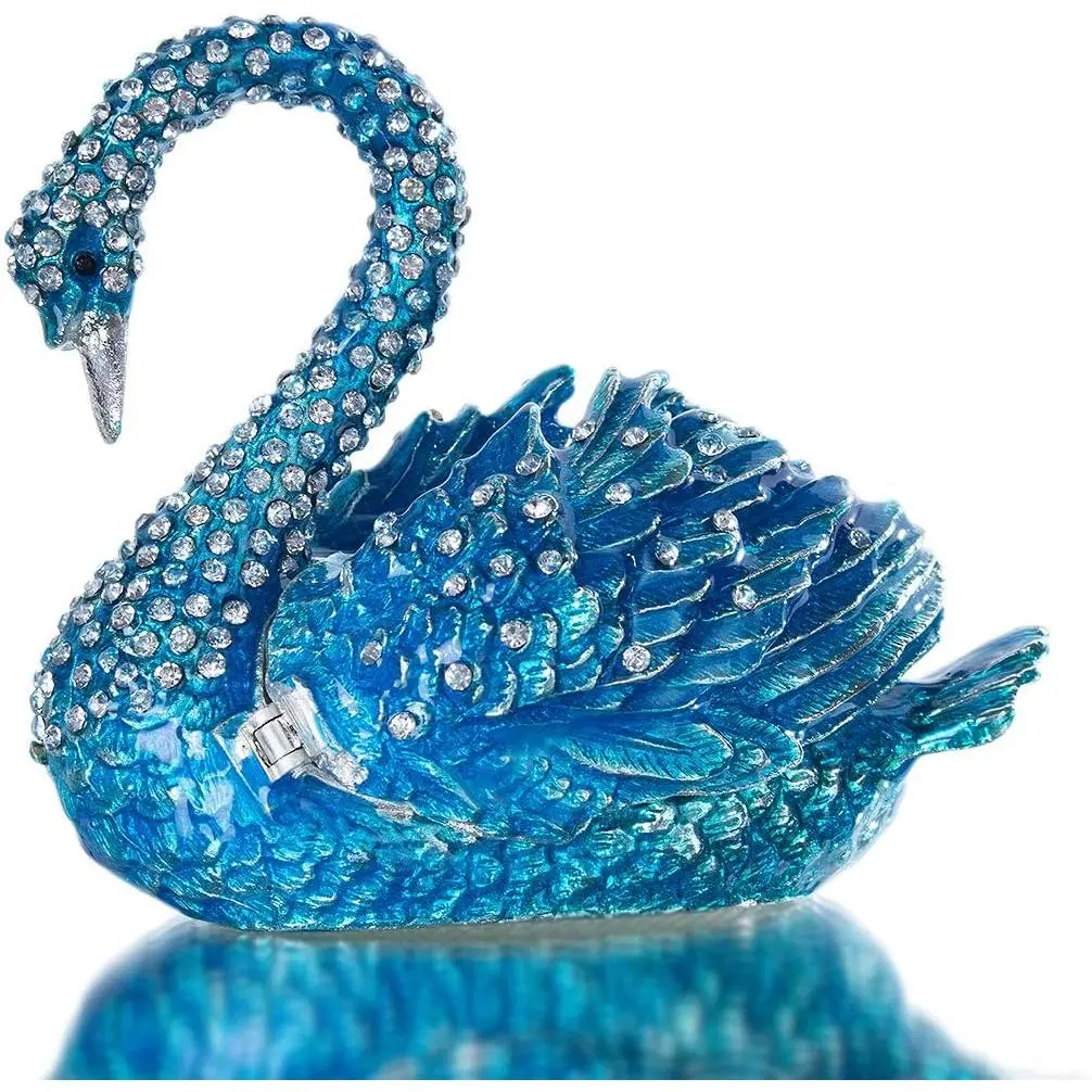 3.5 Inch Blue Swan Trinket Box, Hinged  Box Figurine Decor | Elegant Swan Design, Enamel Finish With  Accents,  Storage Organizer, Decorative Collectible,  For Women
