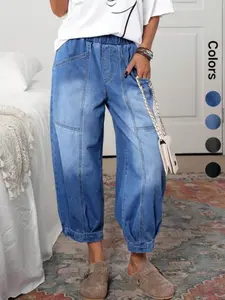 Women's Plaid Loose-Fit Denim Jeans, Casual All-Seasons Comfortable Design, Perfect for Daily Wear & Outdoor Activities