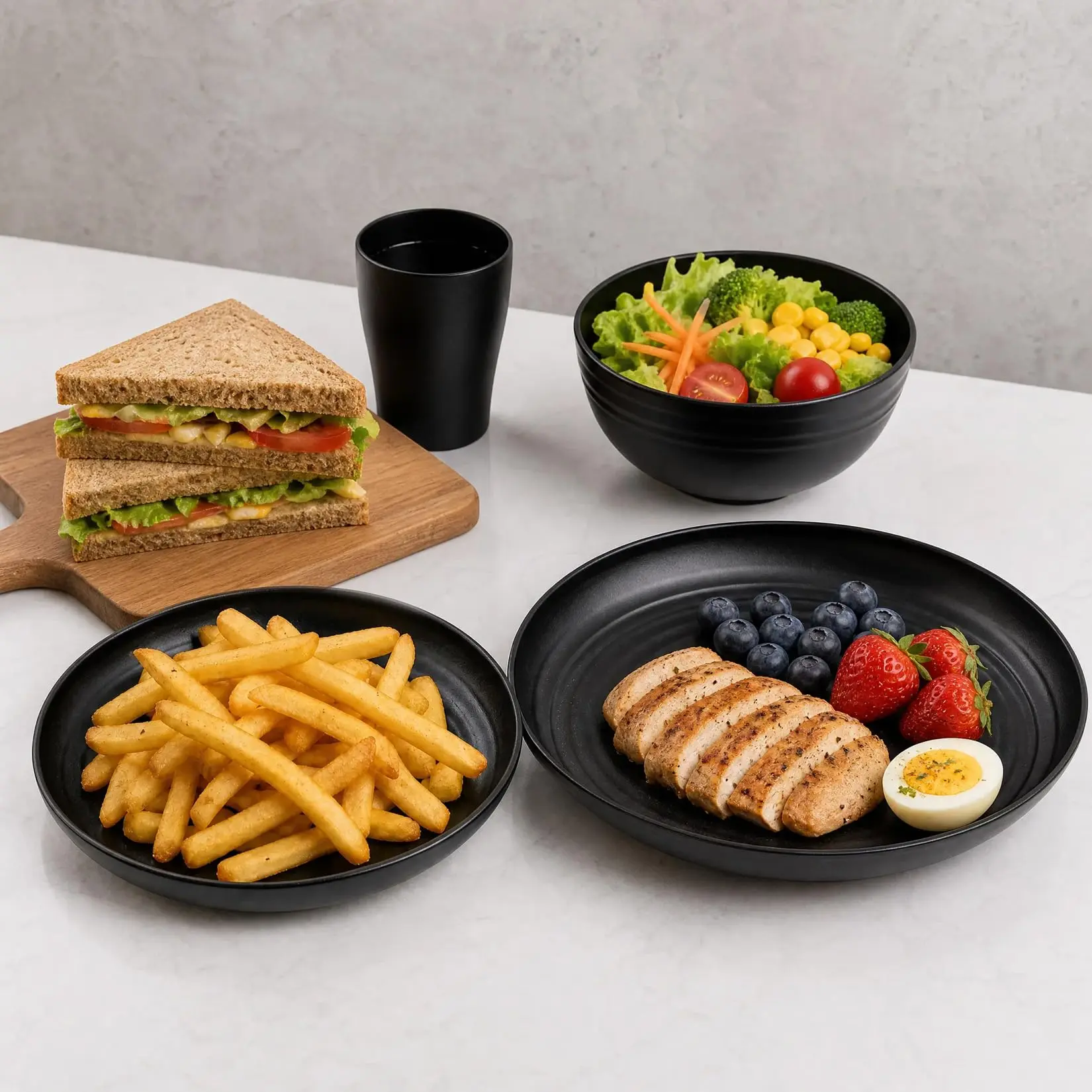 GAOMON 32-Piece Round Dinnerware Set for 8 - Lightweight, Durable, Stylish Table Top Dishware with Plates & Bowls, Available in Black & Assorted Colors for Everyday Use & Special Occasions