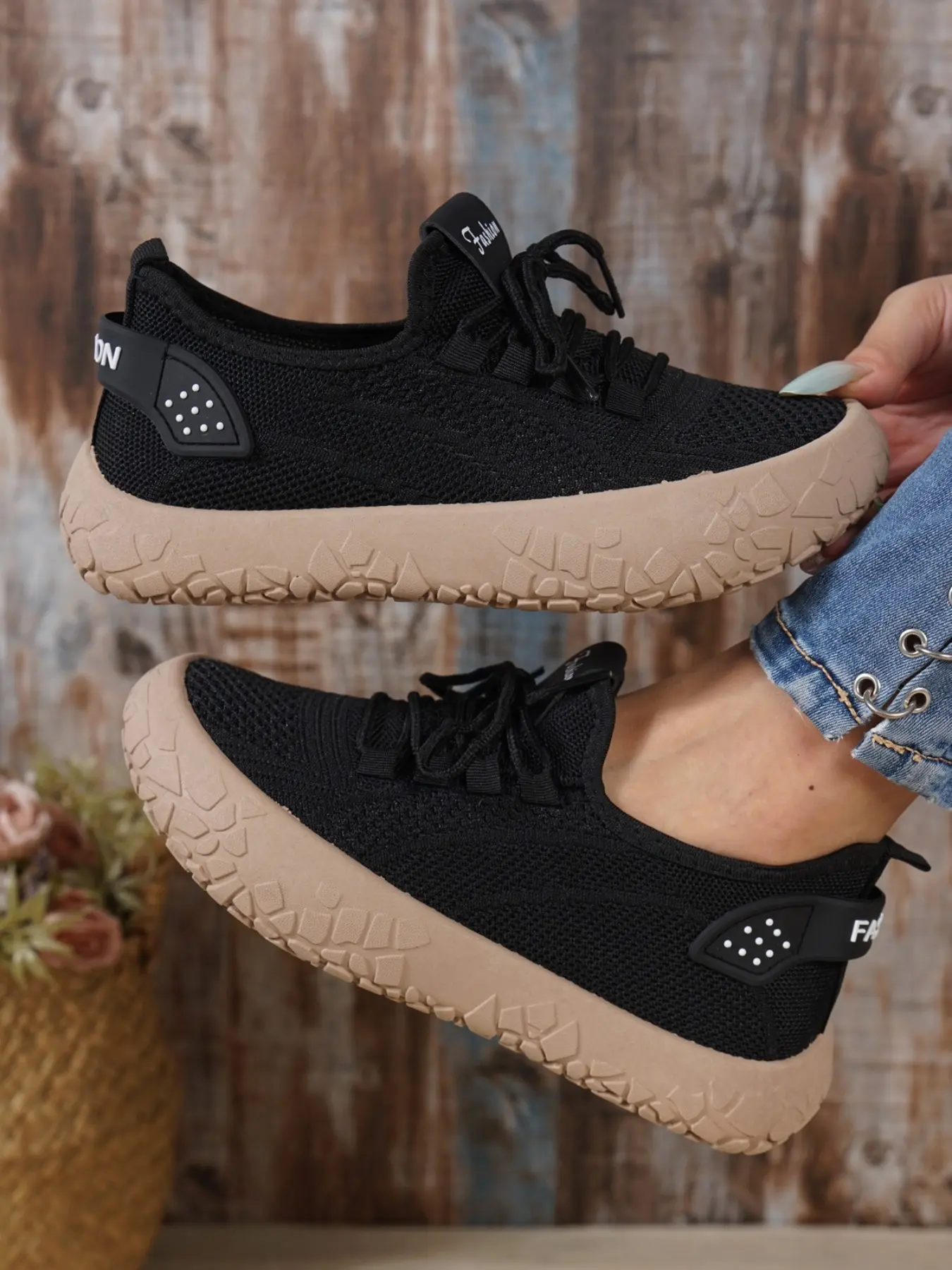 Women's Flyknit Breathable Slip-On Casual Rubber Shoes, Thick-Sole Anti-Slip Walking Flats