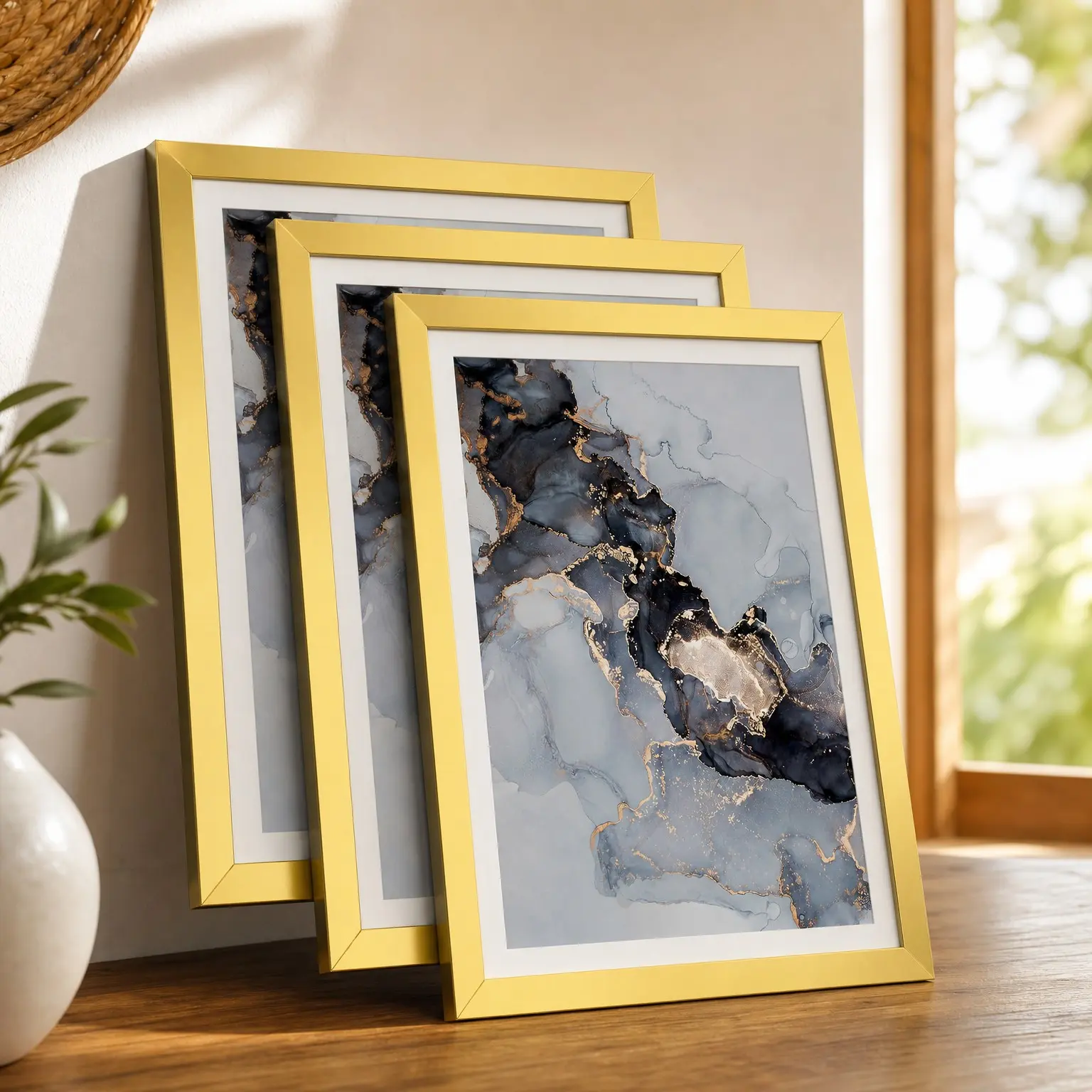 3 Pack Gold 12x16 Picture Frames with 10x14 Mat - Display Diamond Art Painting 30x40cm, Photo Poster 10x14 with Mat or 12x16 Without Mat, Wall Hanging Horizontally/VerticallyGift