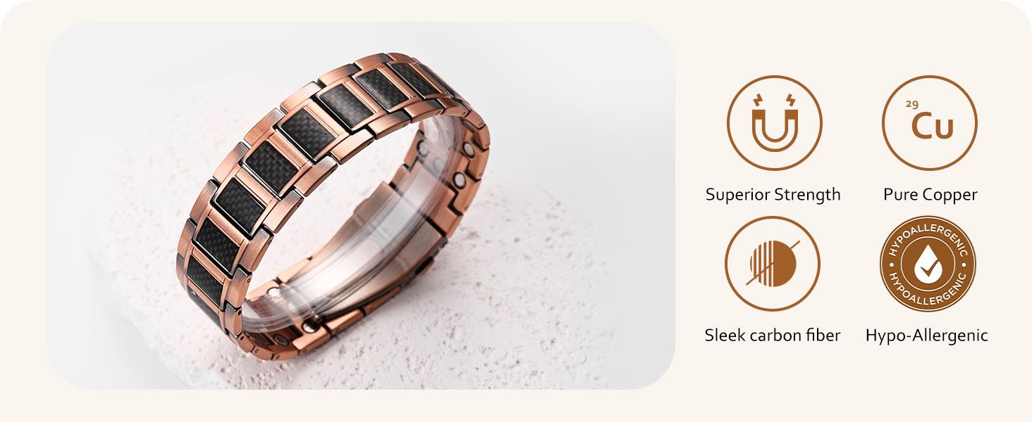 Jecanori Copper Magnetic Bracelet for Men, 3X Strength Pure Copper Bracelet for Men,Ideal Gift Durable Wearable SpringStatements