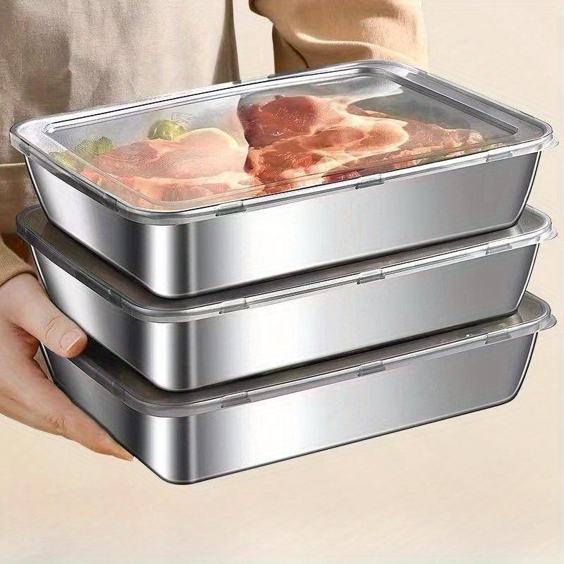 3pcs Stainless Steel Food Storage Containers with Lids |   Reusable Meal Prep Lunch Box |   Stackable Refrigerator & Kitchen Organizer |   Durable Leakproof Bento Tray Set