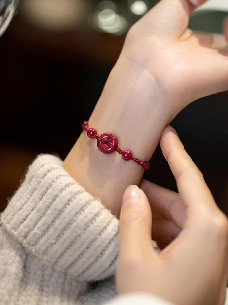 Cinnabar Peace Buckle Braided Bracelet, 3 Color Lucky Red String Bracelet for Good Luck Cinnabar Peace Buckle Braided Bracelet, 3 Color Lucky Red String Bracelet for Good Luck