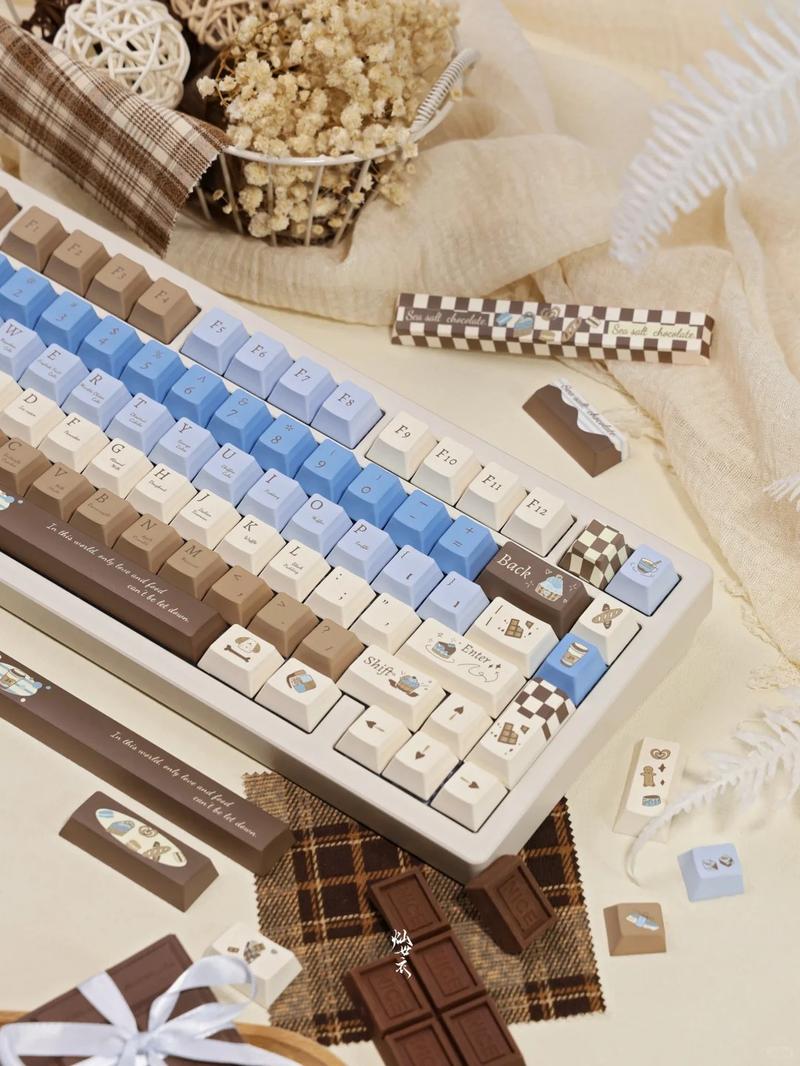 130 Keys PBT Keycaps Sea Salt Chocolate Theme Cute Keycaps Cherry Profile Dye Sublimation Custom Key Caps Set for Cherry Gateron MX Switches Mechanical Keyboards