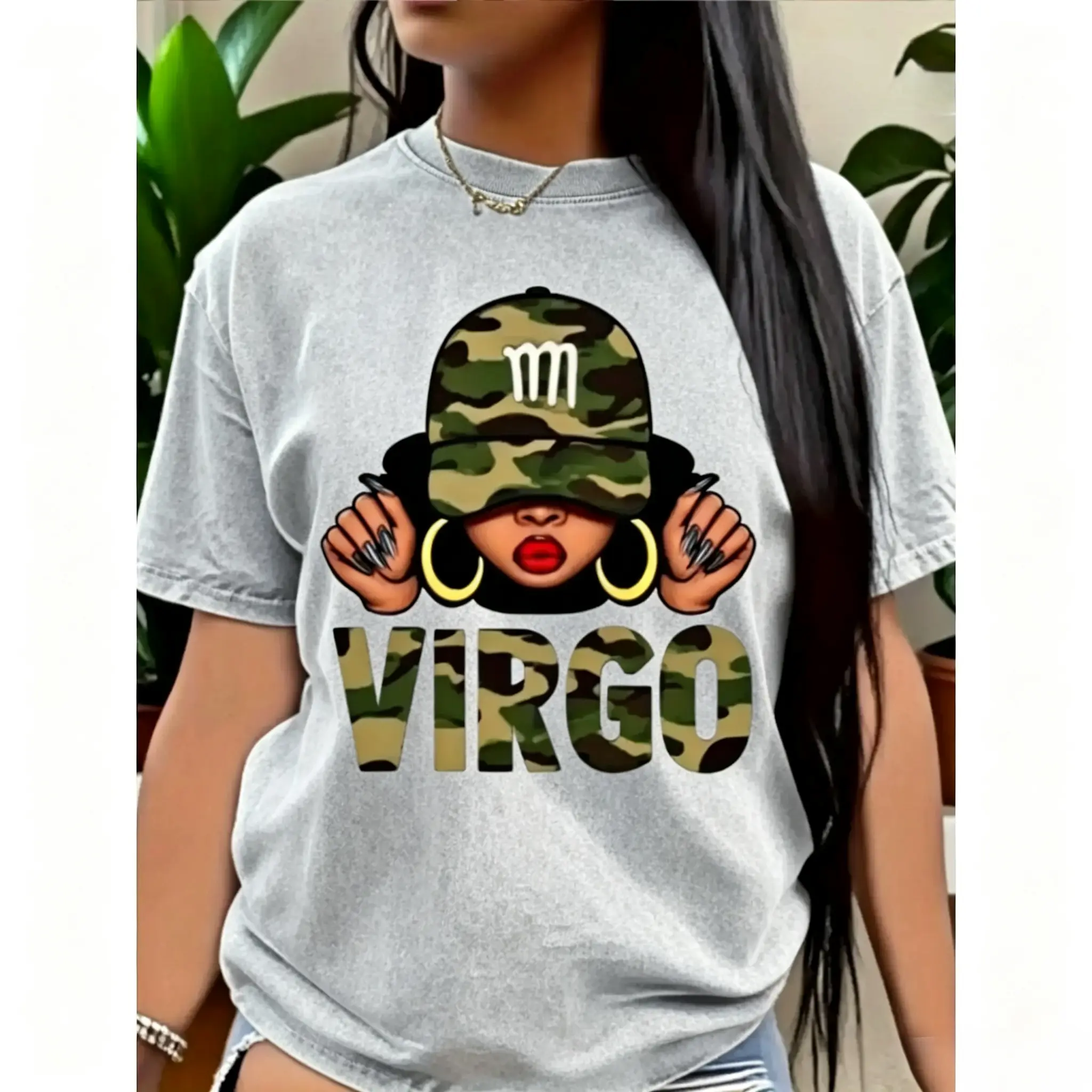 Women's Short Sleeve T-Shirt - White T-Shirt with Virgo Printed Design, Casual Round Neck Stretchy Soft Fabric, Machine Washable, All-Season Fashion Top, Trendy Attire, Statement Graphic Tee, Comfortable Fit Tee, Perfect Gift for Festival