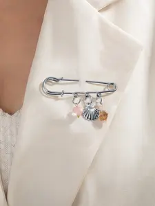 Fashion Acrylic Shell Alloy Heart Fringe Brooch Pin, Anti-Slip Women's Chestpin, Stylish Pant Clip, Elegant Accessory