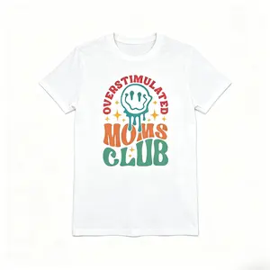Women's Light Tropical Cotton Short-Sleeve Casual Sports Top, Overstimulated Moms Club Tee, Funny Mothers Day Gift for Mama