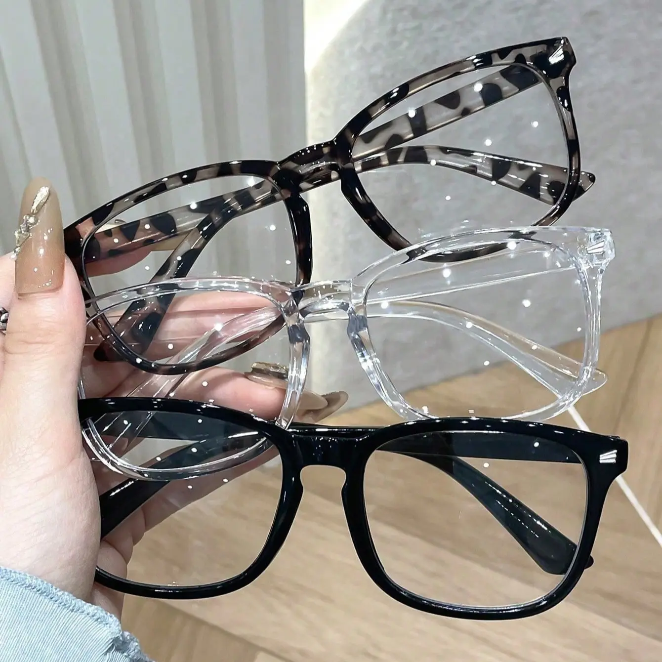 3 Pairs/set Unisex Eyeglasses, Fashionable Campus Style Women's Lightweight Rimless Glasses, Square Transparent Lenses, Comfortable Full Face Fit, Slimming Decorative Glasses, Fashion /tortoisesh, Square Frame Eyewear
