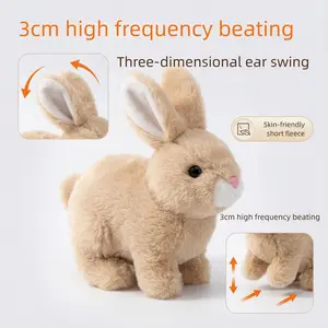 Soft Fluffy Electric Walking Bunny Stuffed Animal, Interactive Rabbit Toy with Sounds & Mouth Movement, Cuddly Pet Companion for Kids, Great Easter Basket Stuffer Stocking Stuffer Birthday Gift for Toddlers Boys Girls
