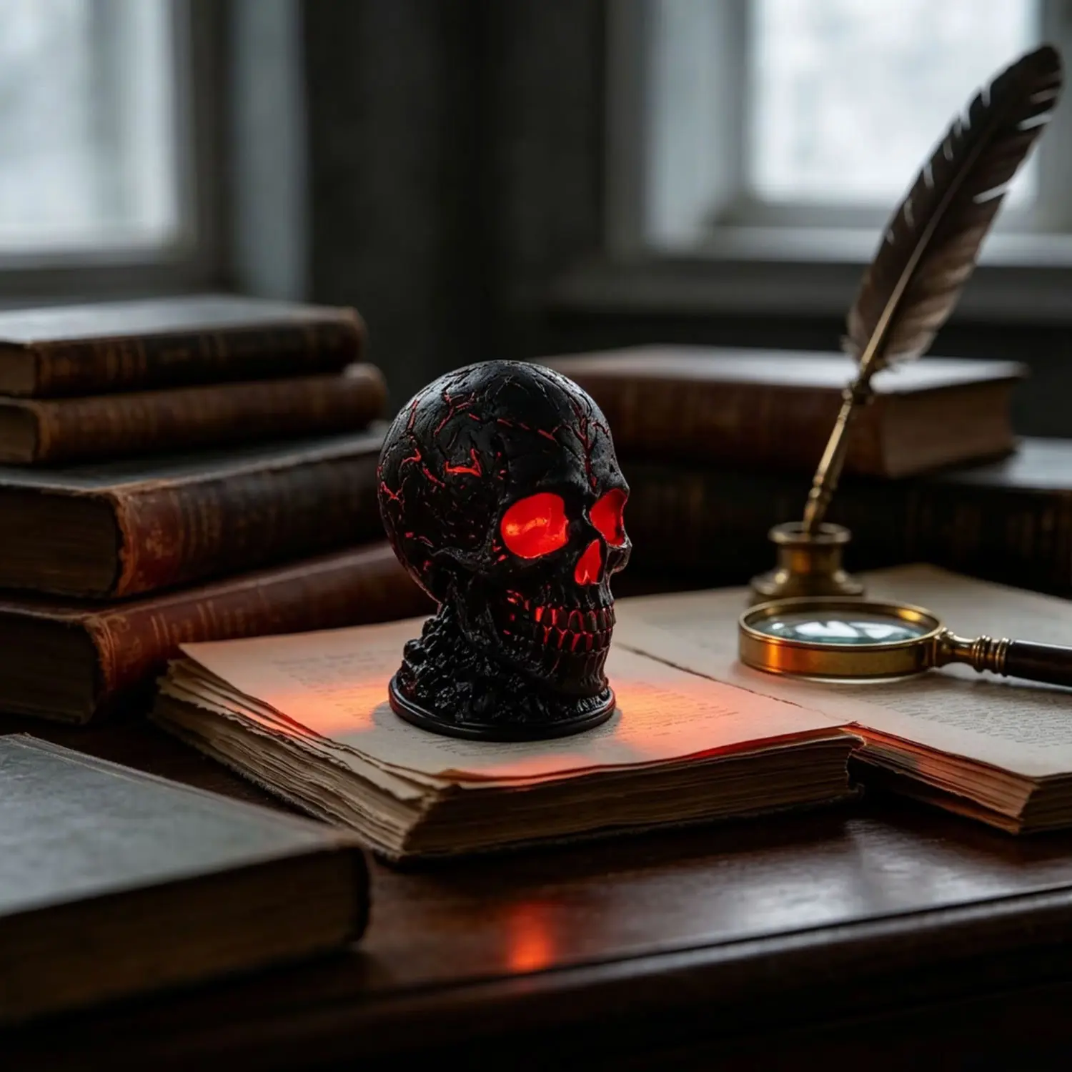 USB Skull Flame Resin Desk Lamp, Halloween Gothic Decor, Unique Room Accent, Mysterious Atmosphere Light, Decorative Ambient Lighting