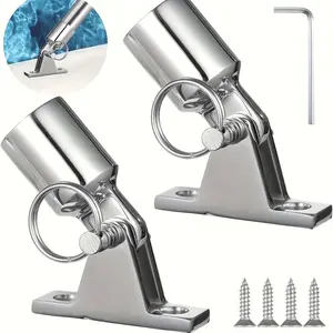 2-piece set of heavy-duty marine awning top hinge set, deck hinge equipped with quick release pin-eye end cover, easy installation of corrosion-resistant marine hardware, heavy-duty awning top fittings (send installation screws and wrenches).