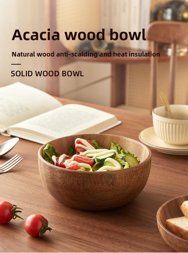 Acacia Wood Bowl Household Wooden Japanese Style Wooden Bowl Wooden Bowl Whole Wood Sea Bowl Creative Tableware Salad Bowl Rice Bowl Soup Bowl