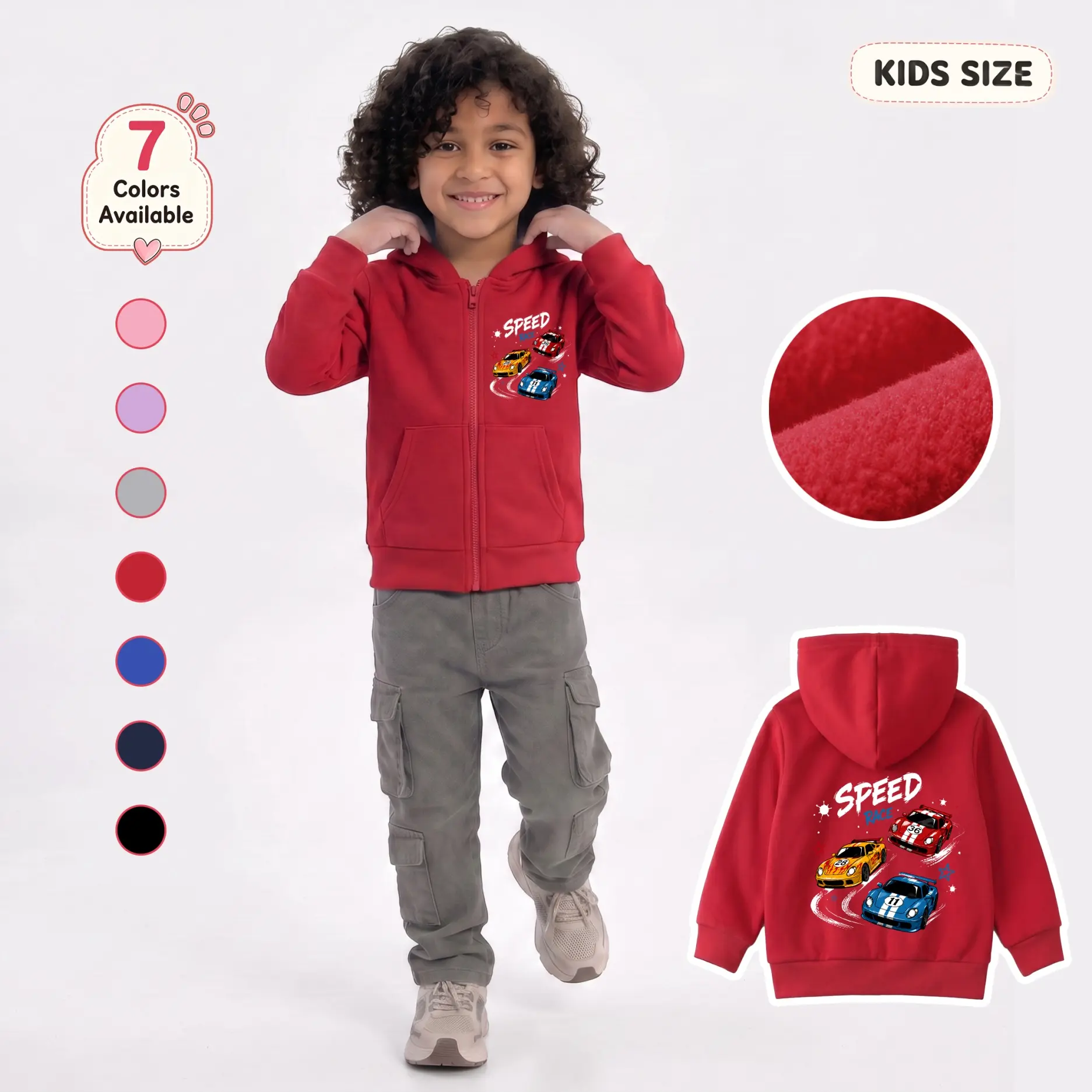 Boys’ Motorsport Graphic Zip-Up Hooded Jacket, Cool Numbered Race Car Front and Back Print Long Sleeve Hoodie with Pockets for School, Travel, Vacation and Outdoor Adventures