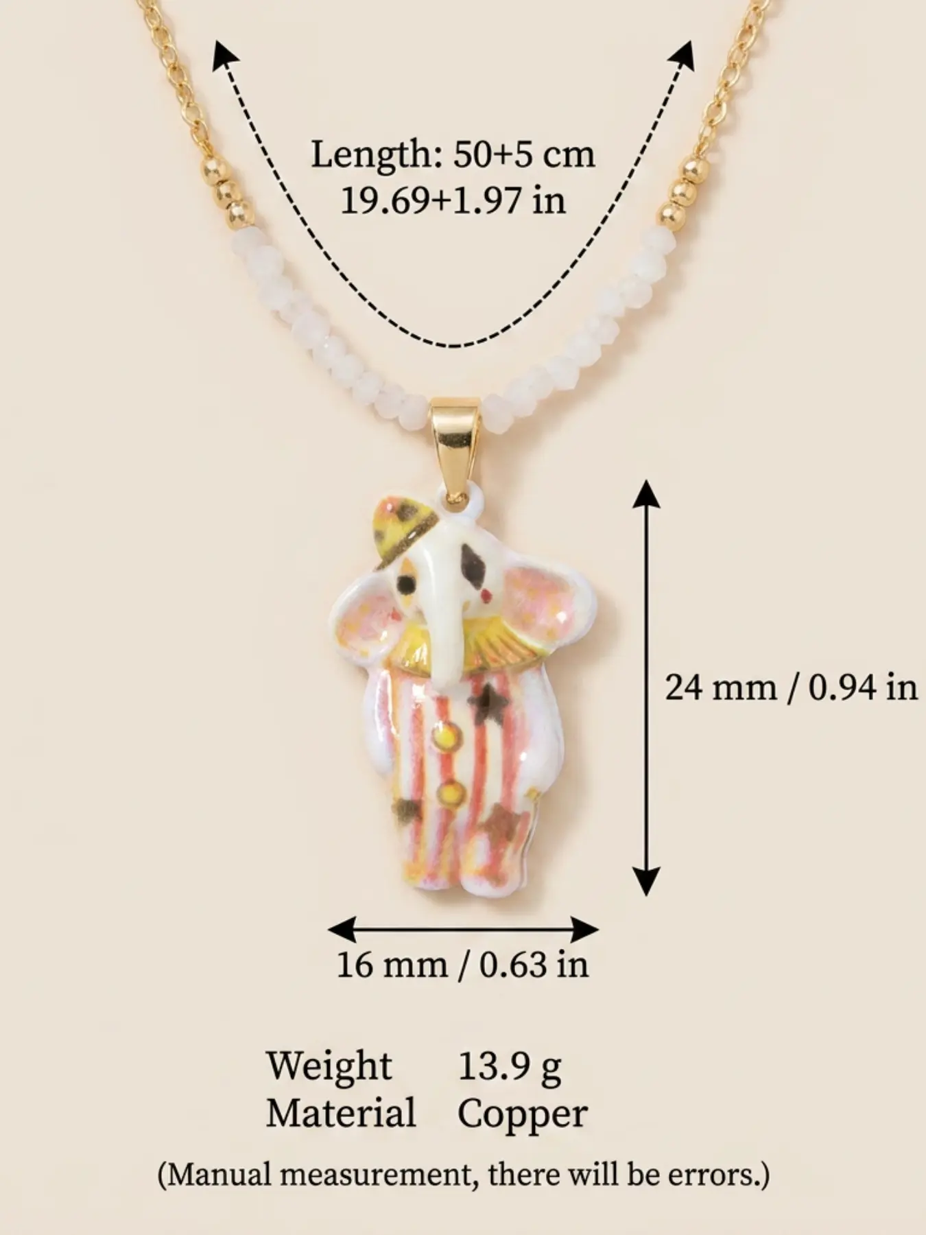 Fantasy Circus Animal Necklace, Fairy Tale Enamel Rabbit and Elephant Pendant, Enchanted Pendants, Beaded Chain Jewelry, Elegant Accessories