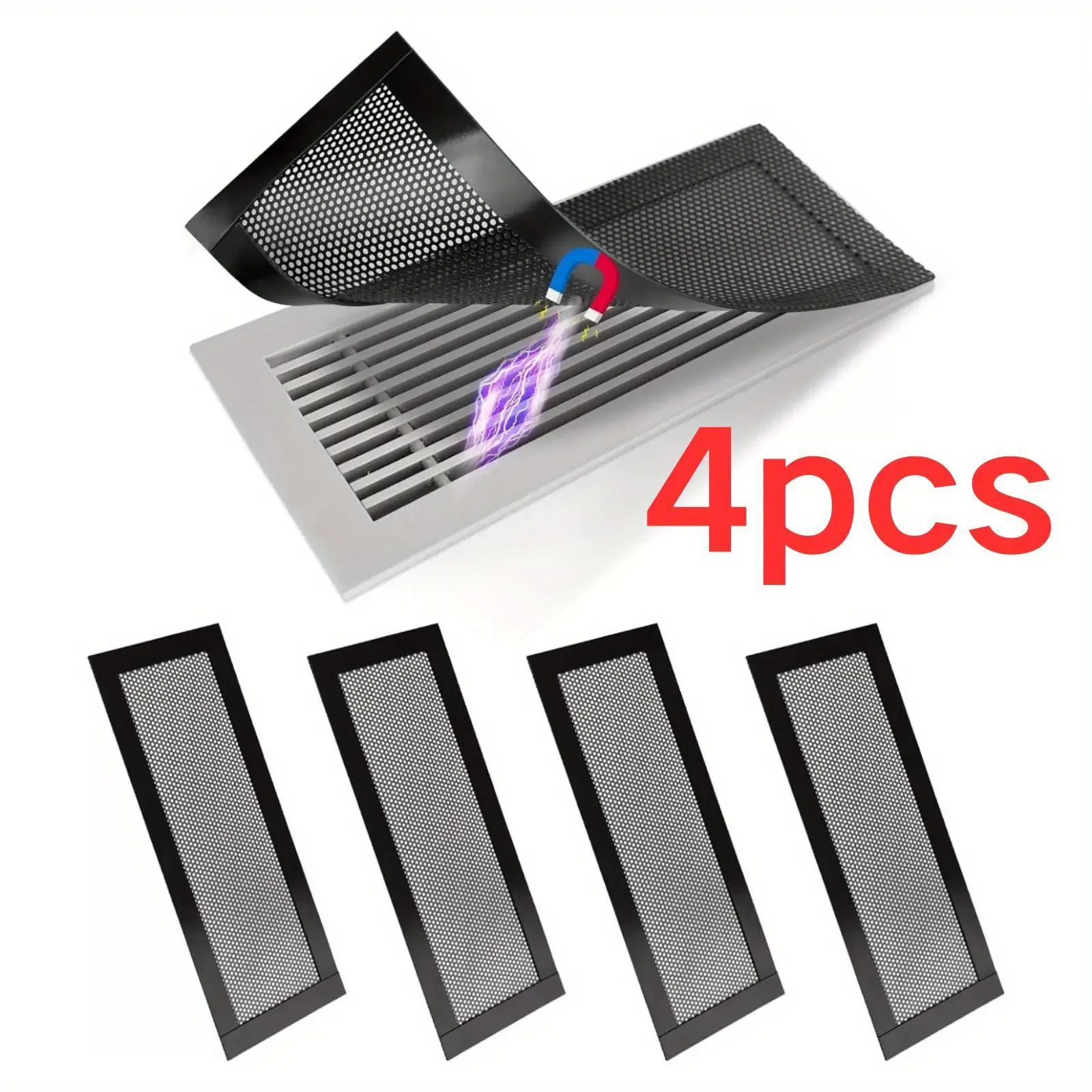 4 Pack Magnetic Vent Covers, 4 x 10 Inch PVC Mesh Air Vent Screen, Dust Debris & Pest Block Protect Vent Filter Covers for Floor Ceiling Vents Household Use Air Quality Ventilation