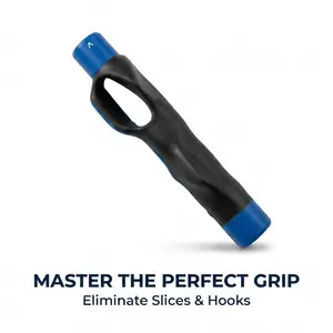 Golf grip trainer, a snap-on golf training aid for correct grip posture, swing technique, and grip strength training, resulting in straighter and farther shots. It includes a golf aiming stick and is designed for pros.