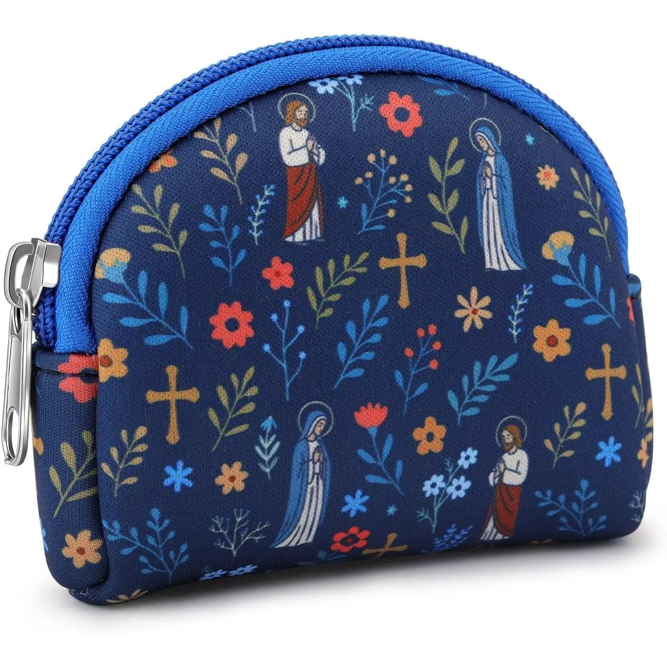 Rosary Pouch for Women Men, Zippered Rosary Case Holder Bag with Cross Floral Print
