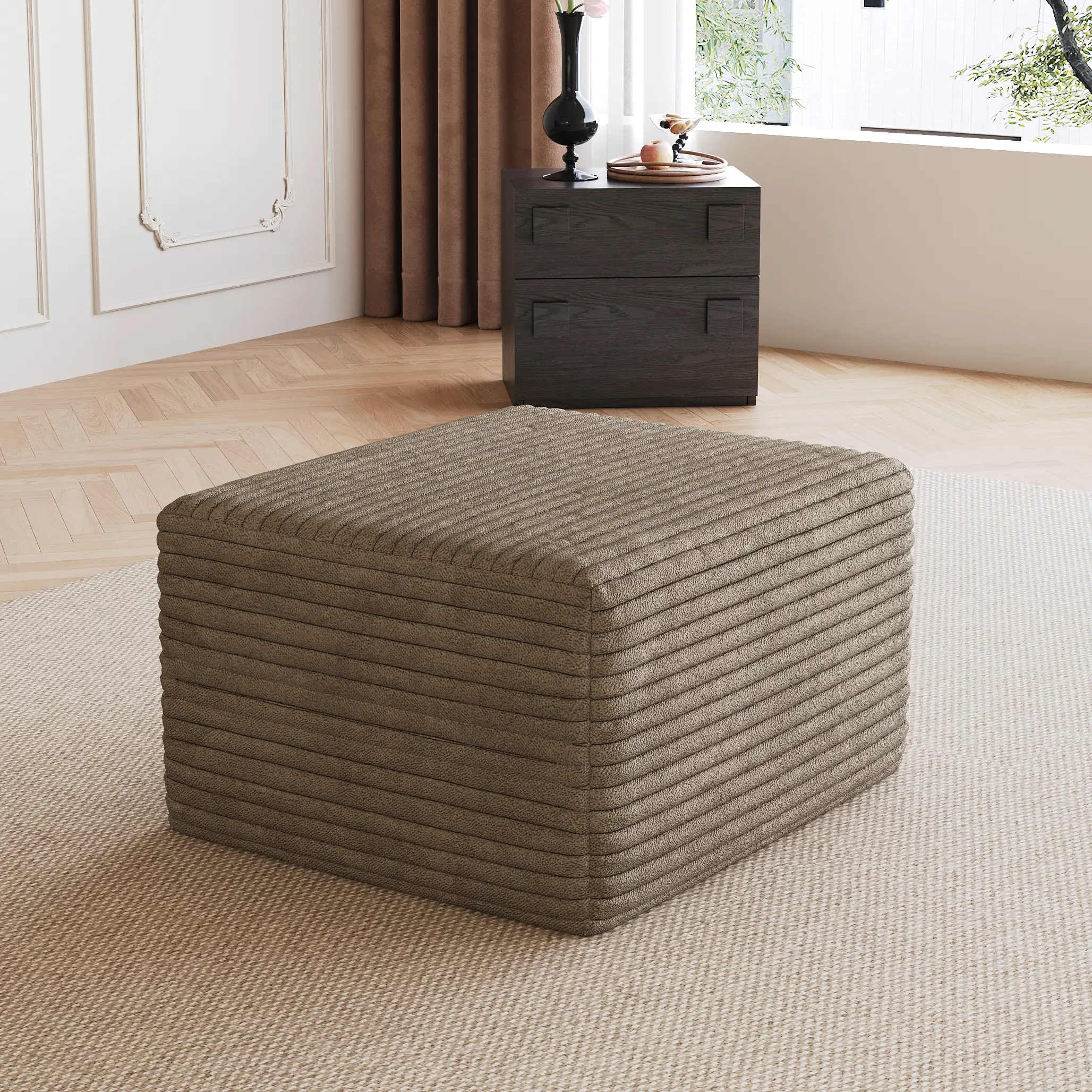 ARCH Plush Corduroy Sofa Ottoman Footstool No Assembly Required Camel Living Room Accent Stool Foot Rest Ottoman Bench for Living Room Bedroom Entryway Home Furniture, Living Room Furniture for Apartment, Lounge, Family Room, Office and Home Seating