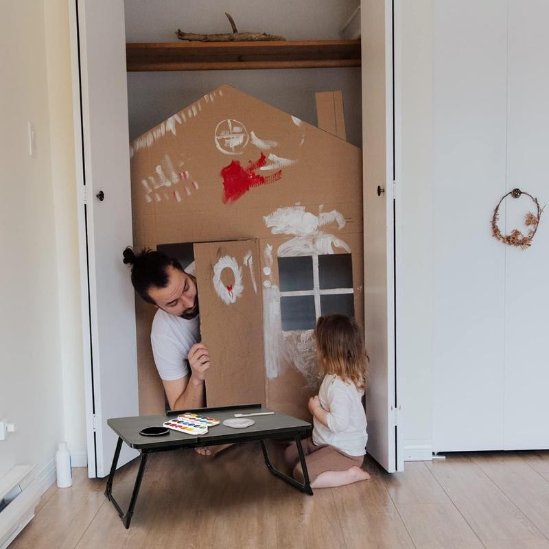 Adjustable Laptop Desk for Bed or Couch, Foldable Lap Desk with Cup Holder, Portable Writing & Work Table, Small Black Bed Tray Table
