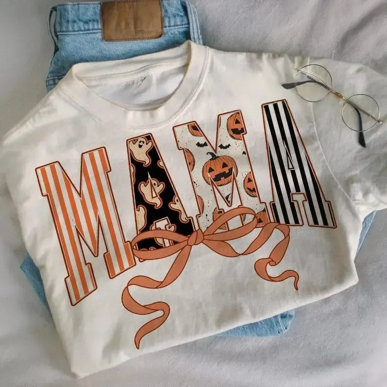 Coquette Halloween Mama T-Shirt, Spooky Mama Tshirt, Retro Halloween Tee, Halloween Mama Tee, Fall Mama, Coquette Mama