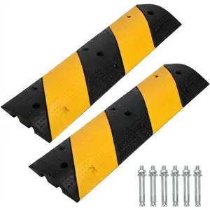 2 Pack Rubber Speed Bump, 3.3Ft Heavy Duty Speed Bump, 25000LBS Capacity Cable Protector Ramp, 2-Channel Modular Cable Protector Ramp 6 Bolt Spikes for Driveway, Road