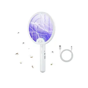 Electric Mosquito & Bug Zapper Racket – 3-in-1 Bug Killer Racket | Rechargeable, Foldable Indoor & Outdoor Electric Mosquito Trap | Trapping Purple Light (White)