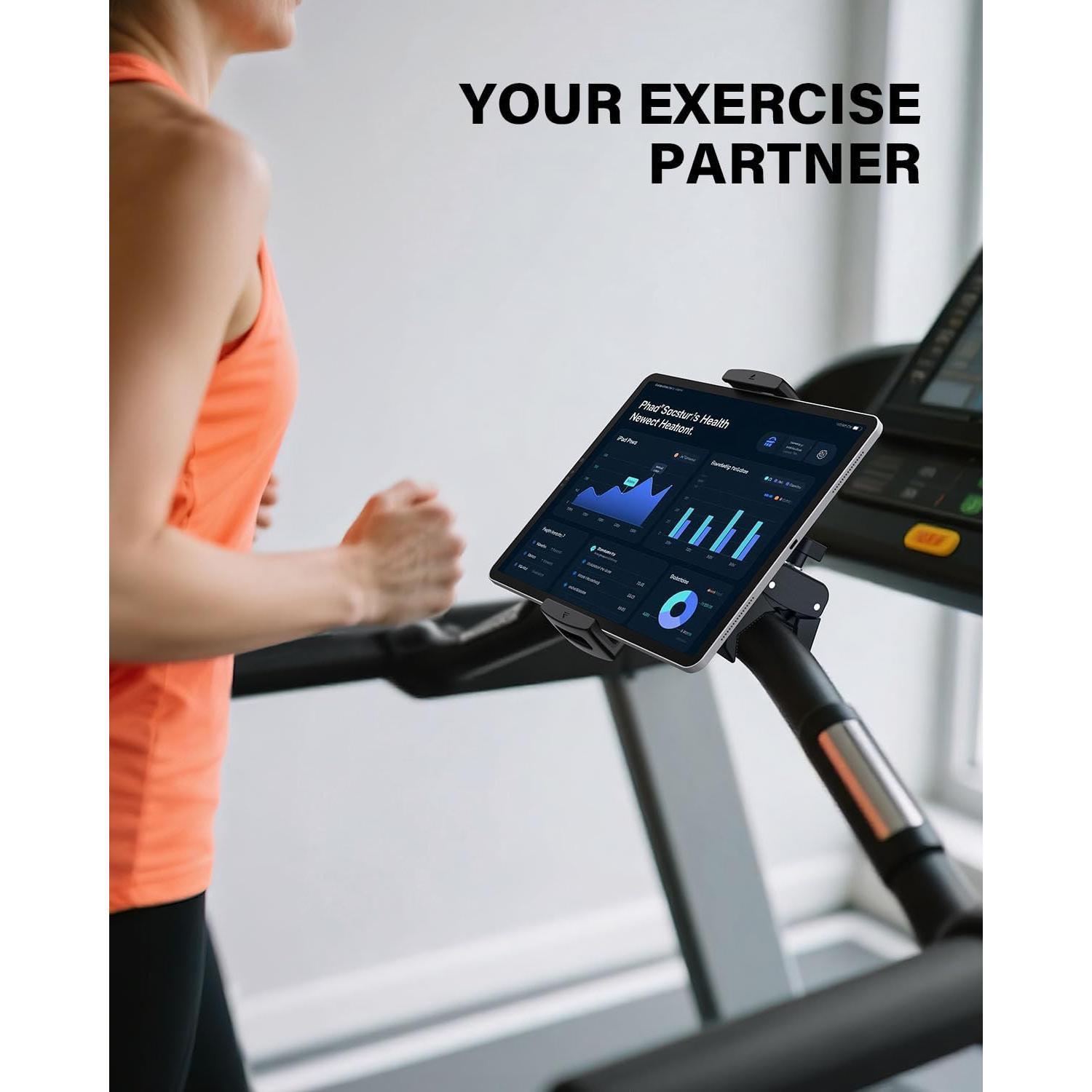 Universal Tablet Mount for Peloton  - Adjustable Clamp Handlebar iPad Holder Fit Treadmill, Exercise , Spin ,  (0.5-1.65" Tube), Compatible for 4.7-13" Phones & Tablets