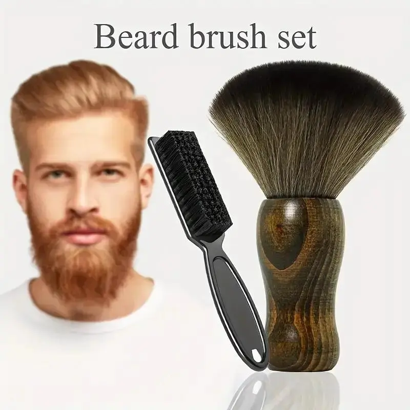 2-Pack Neck Cleaning Nylon Bristle Brush, Shaving Brush, Wooden Handle Barber Shop Tool, Quick Clean Perfect Size, Includes Plastic Brush