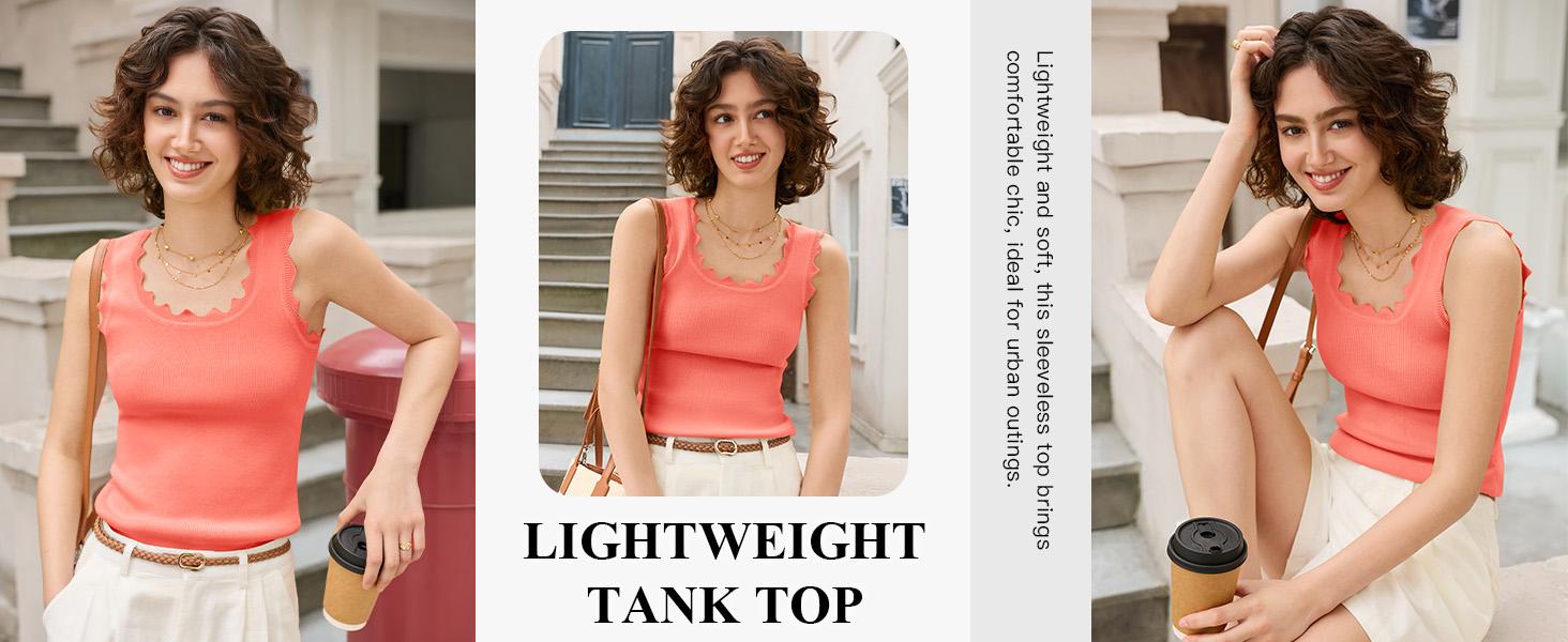 Saodimallsu Womens Ribbed Knit Tank Top Summer Sleeveless Square Neck Casual Basic Slimming Sweater Vest Tops