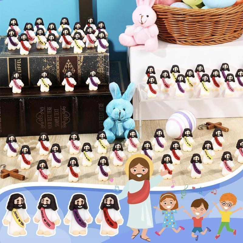 【God be with you】Mini Jesus Figures 50/100 pcs Original Design Little Jesus Figures with Jesus Love You Slogan Christian Baptism Gifts Christmas Easter Home Decoration Religious Ornaments