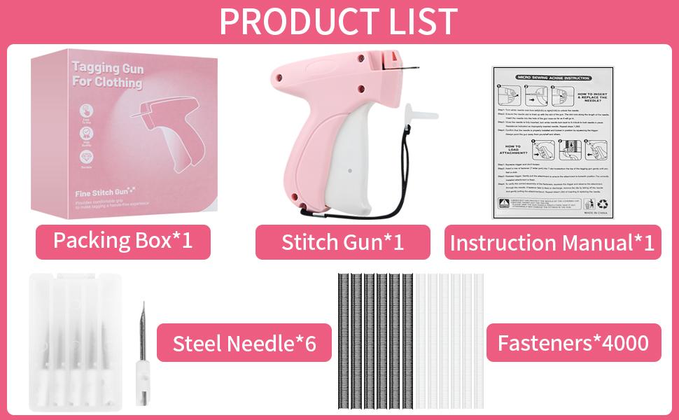 Quick Clothing Fixer Sewing Gun Garment Repair Tool Clothing Label Gun 4000 Fasteners (2000 White + 2000 Black) Clothing Label Gun 6 Needles Quick Stitch Cloth Fixer Pink