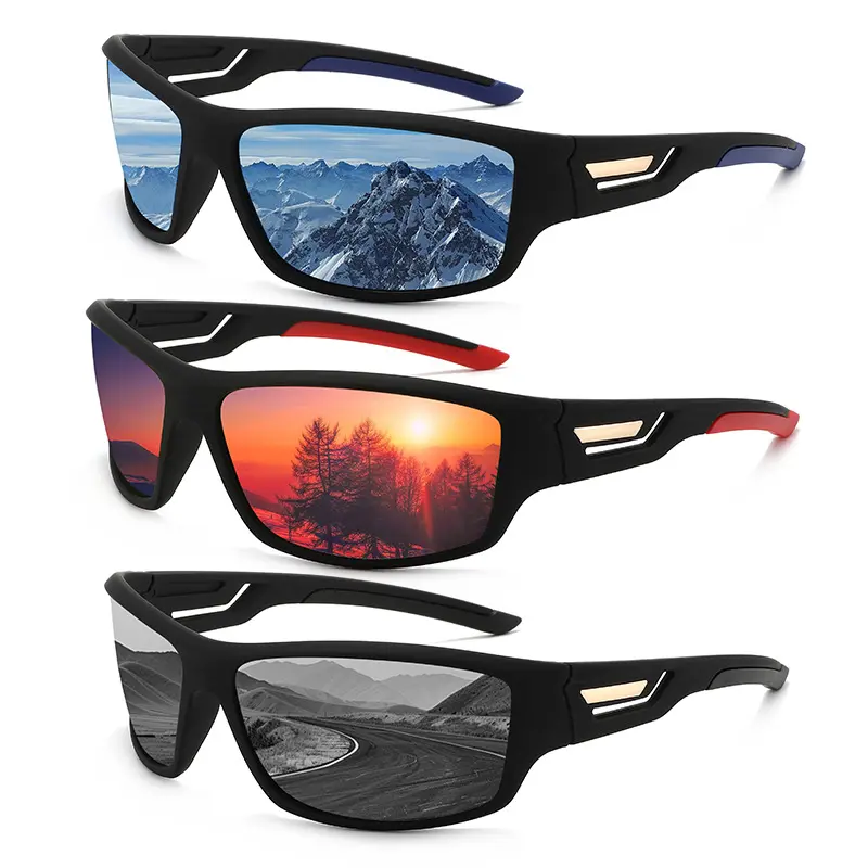 Unisex 3pcs Multi-Sports Windproof Sunglasses - Black Sports Frame, Ice Blue Polarized Real Film Lens, Night Vision, Suitable for Driving/OOTD, Outdoor Wear Eyewear