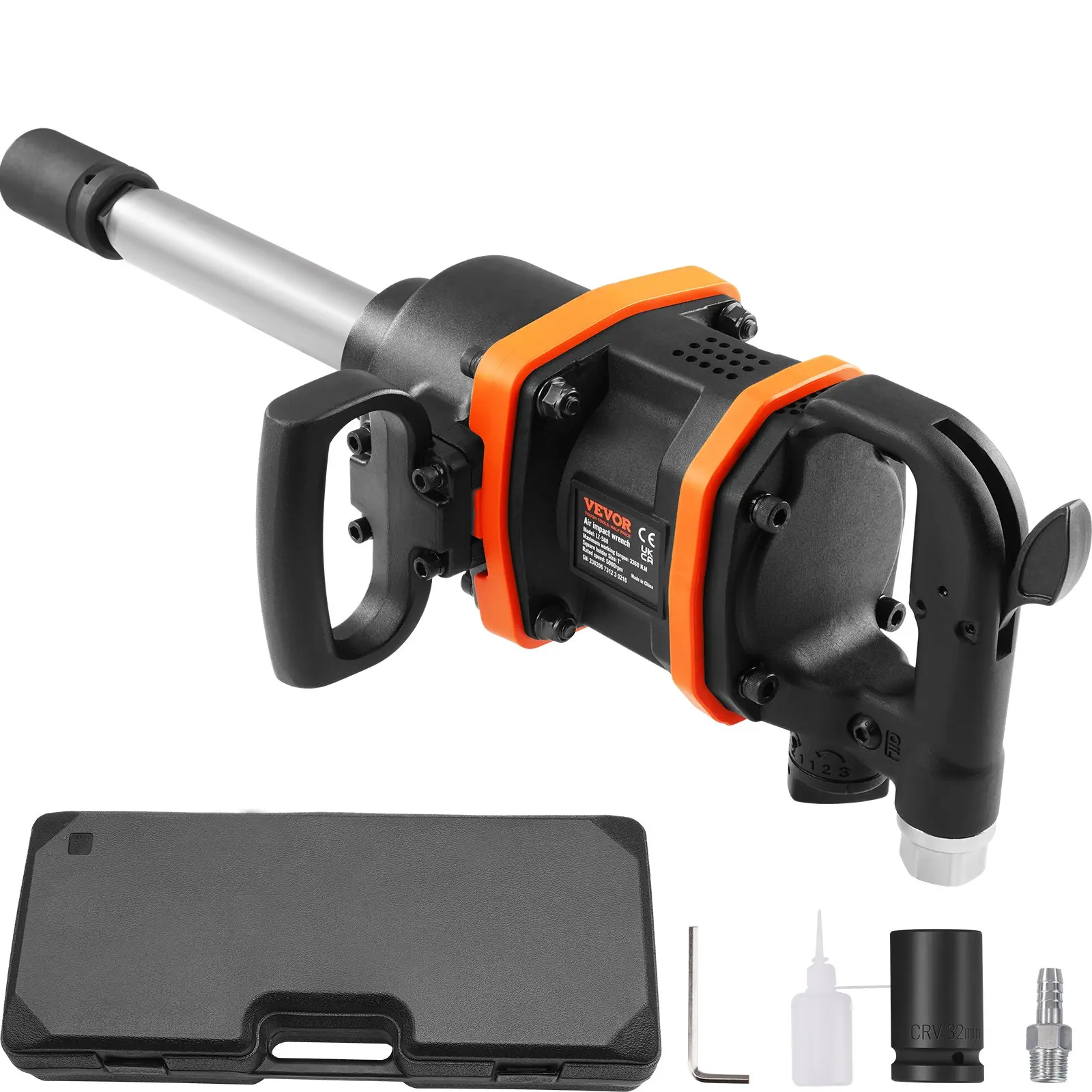 【Summerfinds】VEVOR 1 inch Aluminum Air Impact Wrench, 3160 ft-lbs High Reverse Torque, 2400 ft-lb, 5000 rpm, Adjustable Speed, 8 inch Extended Anvil, Pneumatic Impact Gun with Carrying Case for Heavy Duty Repairs, Diy, Ergonomic Design, Aluminum Body, Squ