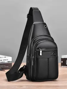 Men's Business Casual Solid Color Sling Bag, Fashionable PU Leather Chest Bag for Everyday Use, Trendy Versatile High-Quality Daily Commuting Bag, Belt Bag, Side Pouch, Pu Fanny Pack