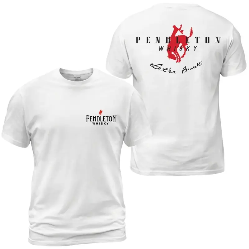 Pendleton Whisky Let’er Buck Rodeo T-Shirt, Western Bull Rider Graphic Tee With Back Print, Front Chest Pendleton Logo Shirt, Cowboy Rodeo Lifestyle Apparel for Men and Women